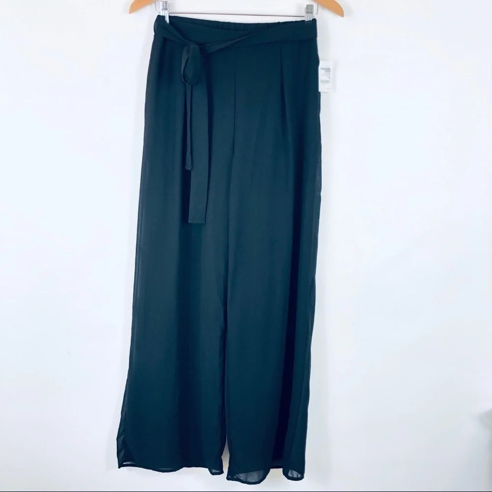 Rue 21 Pull On Sheer Wide Leg Pants Tie Waist Sexy